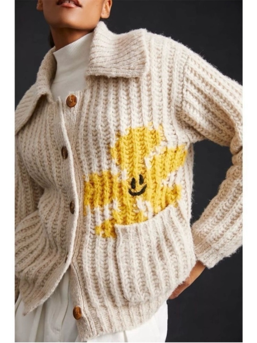 Anthropologie Flower Knit Cardigan Sweater XS